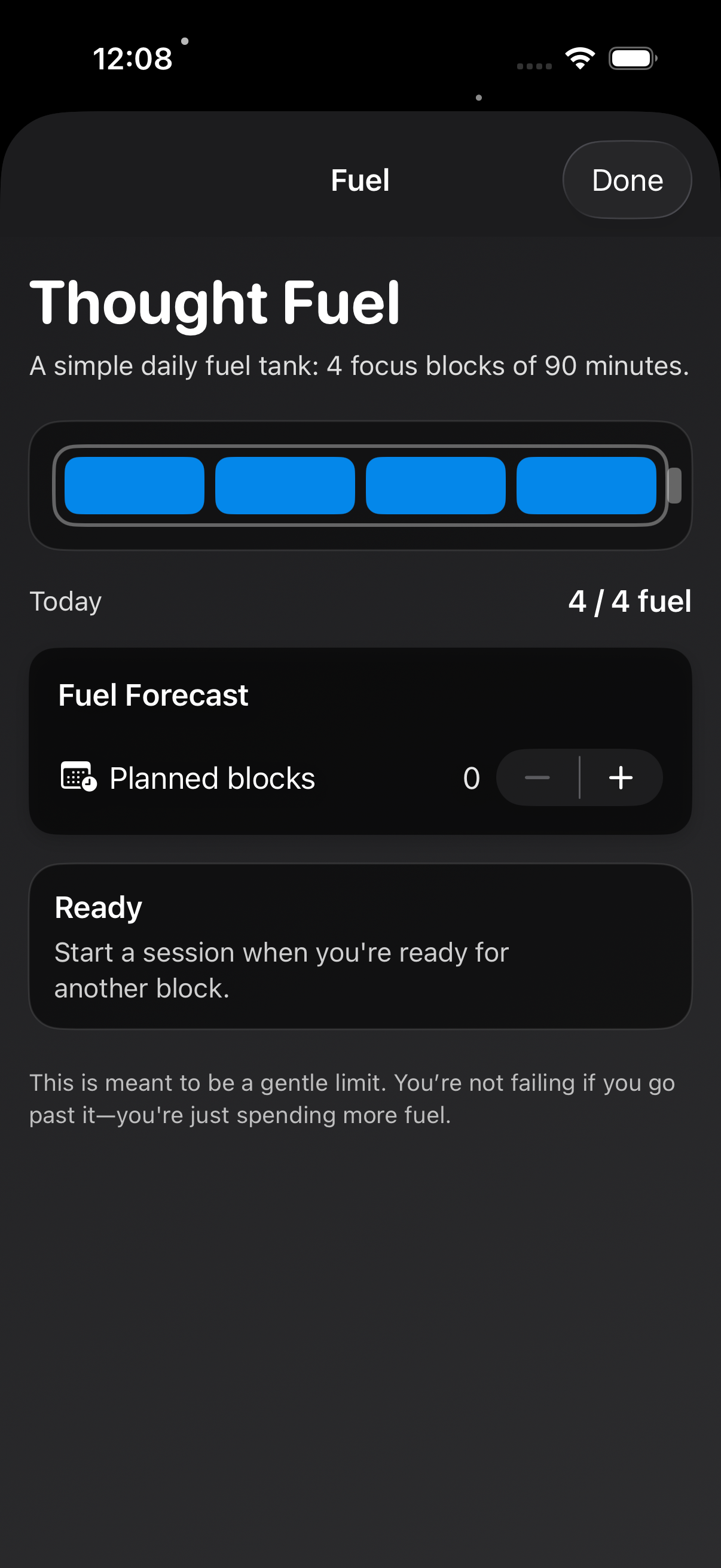 Thought Fuel battery view
